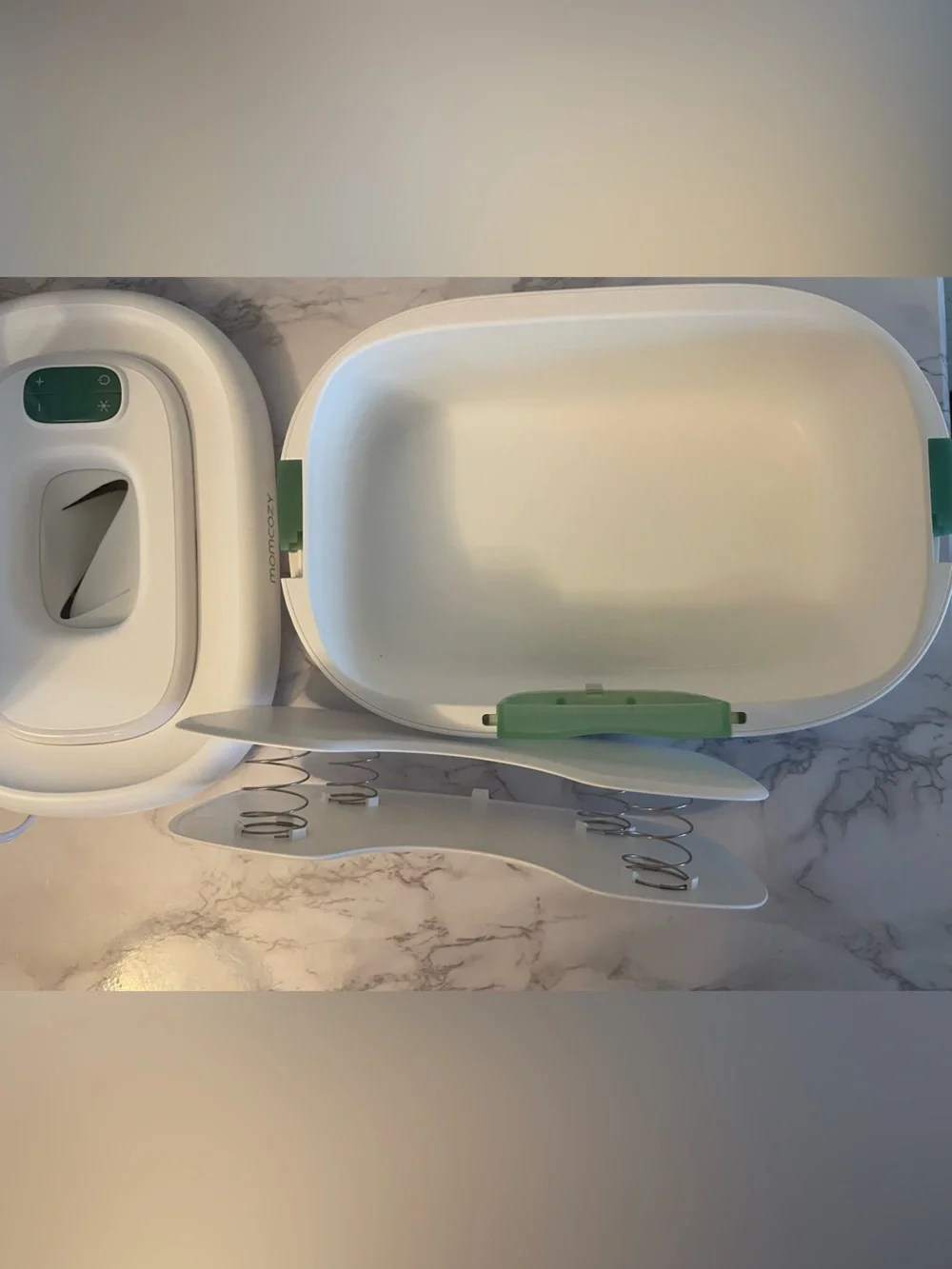 Momcozy White and Green Electric Wipe Warmer - Nursery & Bathroom Organizer